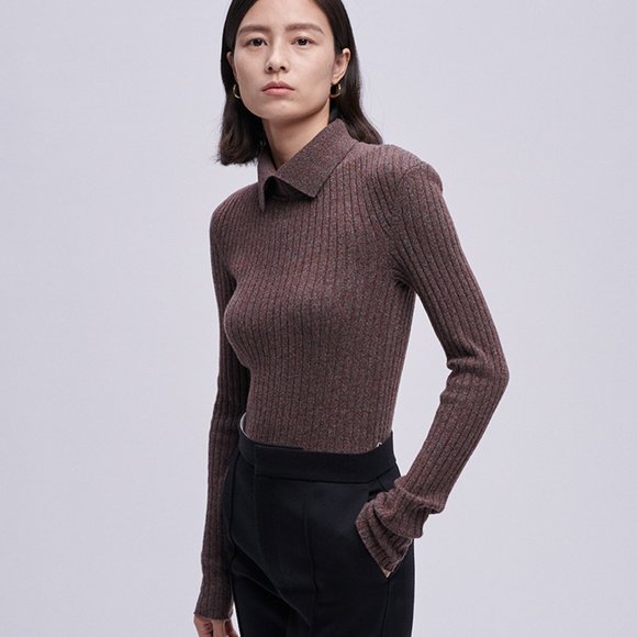 CHICJOC Retro Multi-Color Yarn Knit Sweater with Shirt Collar and Ribbed size 38 - Picture 4 of 15